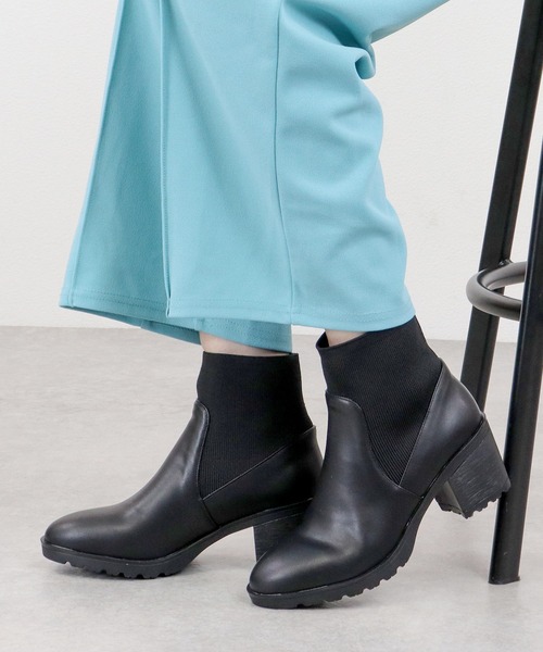 LibertyDoll(リバティードール)の「LibertyDoll/ニット切り替え6cmヒールブーツ(9052)(ブーツ・レディース・ブラック/ダークブラウン・M/S/LL/L)」の2枚目の写真