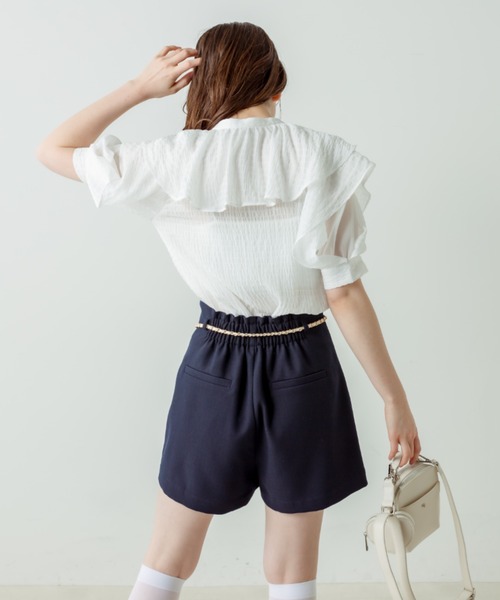 OLIVE des OLIVE（オリーブデオリーブ）の「ラッフルボウタイブラウス（シャツ/ブラウス・レディース・アイボリー/サックスブルー/オフホワイト・FREE）」の9枚目の写真