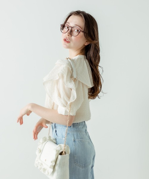 OLIVE des OLIVE（オリーブデオリーブ）の「ラッフルボウタイブラウス（シャツ/ブラウス・レディース・アイボリー/サックスブルー/オフホワイト・FREE）」の15枚目の写真