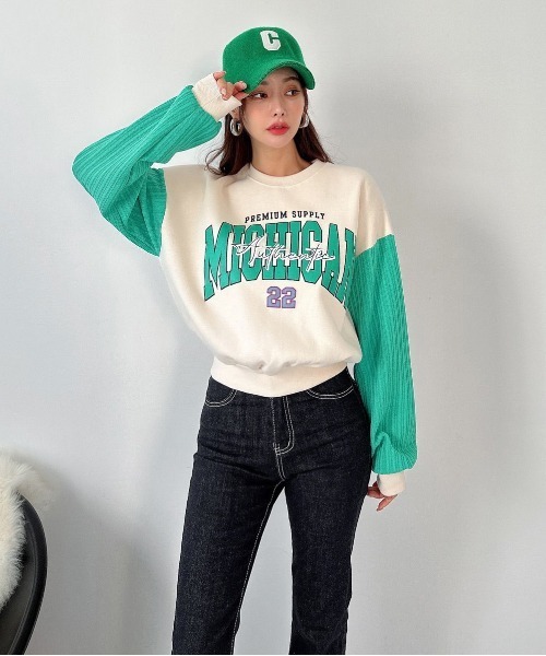 STATUS(ステイタス)の「韓国 ファッション ストリート ブランド 裏起毛×ケーブルニット プリント スウェット メンズ レディース ユニセックス(スウェット・レディース・ブラック/アイボリー/グレー・FREE)」の6枚目の写真