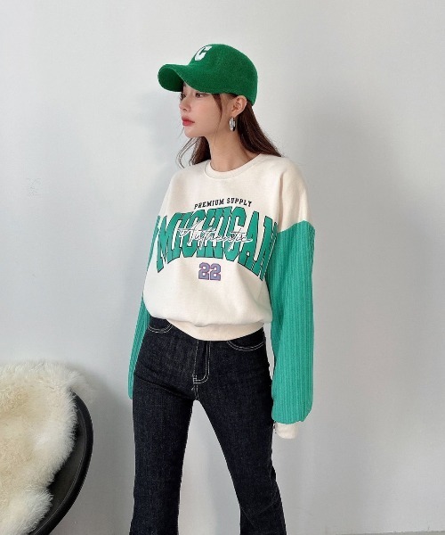 STATUS(ステイタス)の「韓国 ファッション ストリート ブランド 裏起毛×ケーブルニット プリント スウェット メンズ レディース ユニセックス(スウェット・レディース・ブラック/アイボリー/グレー・FREE)」の7枚目の写真