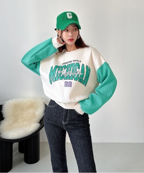 STATUS(ステイタス)の「韓国 ファッション ストリート ブランド 裏起毛×ケーブルニット プリント スウェット メンズ レディース ユニセックス(スウェット・レディース・ブラック/アイボリー/グレー・FREE)」の9枚目の写真