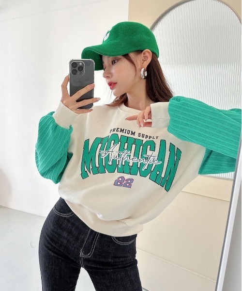 STATUS(ステイタス)の「韓国 ファッション ストリート ブランド 裏起毛×ケーブルニット プリント スウェット メンズ レディース ユニセックス(スウェット・レディース・ブラック/アイボリー/グレー・FREE)」の12枚目の写真