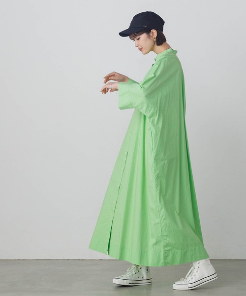 lil nina(リルニーナ)の「綿100% 無地 タイプライター ドルマンシャツワンピース(シャツワンピース・レディース・ブラック/ホワイト/ライトグリーン・FREE)」の3枚目の写真
