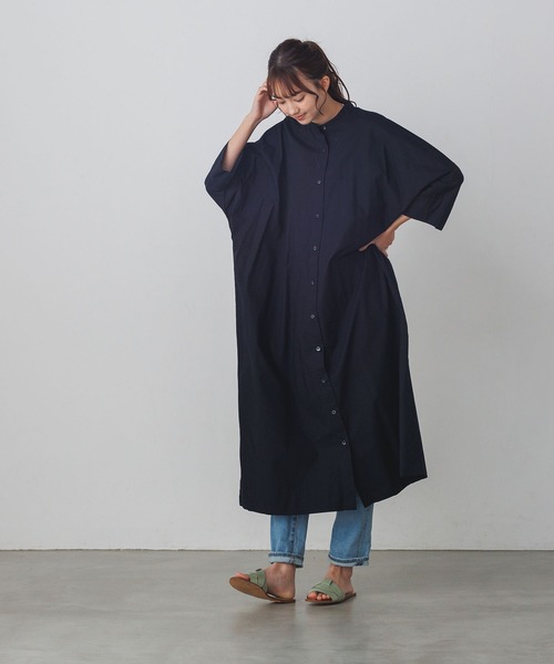 lil nina(リルニーナ)の「綿100% 無地 タイプライター ドルマンシャツワンピース(シャツワンピース・レディース・ブラック/ホワイト/ライトグリーン・FREE)」の6枚目の写真