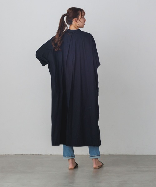 lil nina(リルニーナ)の「綿100% 無地 タイプライター ドルマンシャツワンピース(シャツワンピース・レディース・ブラック/ホワイト/ライトグリーン・FREE)」の7枚目の写真