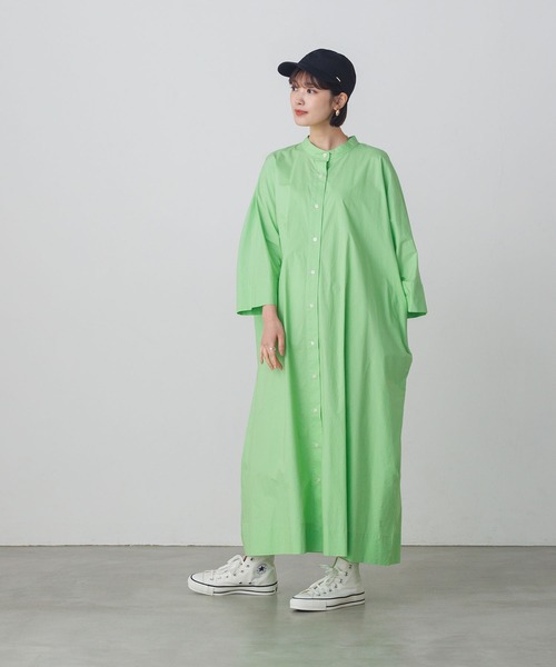 lil nina(リルニーナ)の「綿100% 無地 タイプライター ドルマンシャツワンピース(シャツワンピース・レディース・ブラック/ホワイト/ライトグリーン・FREE)」の8枚目の写真