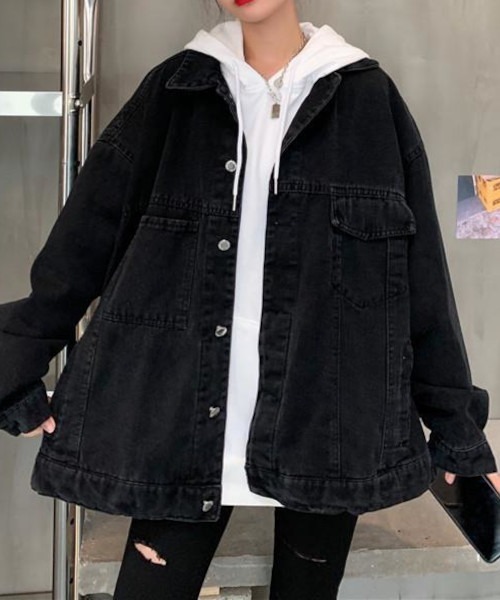 MASHIRO(マシロ)の「【MASHIRO】ビッグシルエットデニムジャケット(デニムジャケット・レディース・ブラック/ブルー・FREE)」の1枚目の写真