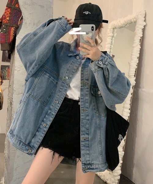 MASHIRO(マシロ)の「【MASHIRO】ビッグシルエットデニムジャケット(デニムジャケット・レディース・ブラック/ブルー・FREE)」の7枚目の写真