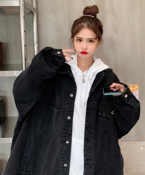 MASHIRO(マシロ)の「【MASHIRO】ビッグシルエットデニムジャケット(デニムジャケット・レディース・ブラック/ブルー・FREE)」の19枚目の写真
