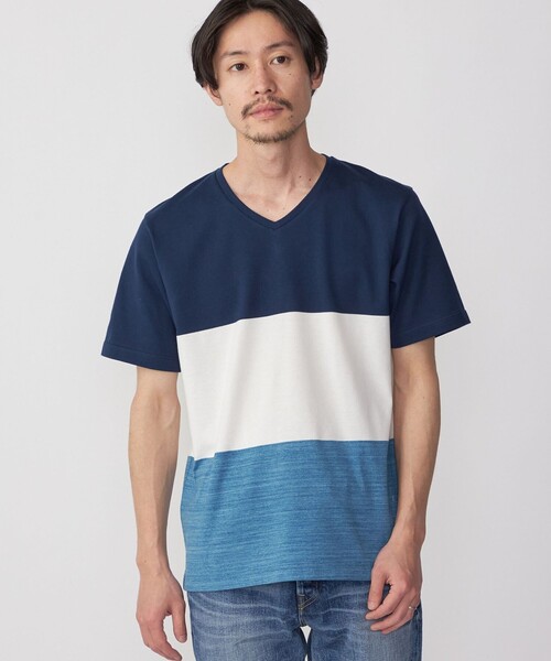 SHIPS(シップス)の「SHIPS: スペック ワイドボーダー/パネル Vネック Tシャツ(Tシャツ/カットソー・メンズ・ダークグリーン/グレー/ベージュ/ネイビー/ダークブルー・SMALL/MEDIUM/LARGE/X-LARGE)」の5枚目の写真