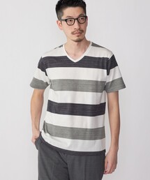 SHIPS: スペック ワイドボーダー/パネル Vネック Tシャツ