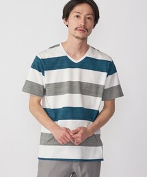 SHIPS: スペック ワイドボーダー/パネル Vネック Tシャツ