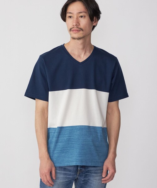 SHIPS(シップス)の「SHIPS: スペック ワイドボーダー/パネル Vネック Tシャツ(Tシャツ/カットソー・メンズ・ダークグリーン/グレー/ベージュ/ネイビー/ダークブルー・SMALL/MEDIUM/LARGE/X-LARGE)」の6枚目の写真