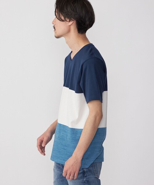 SHIPS(シップス)の「SHIPS: スペック ワイドボーダー/パネル Vネック Tシャツ(Tシャツ/カットソー・メンズ・ダークグリーン/グレー/ベージュ/ネイビー/ダークブルー・SMALL/MEDIUM/LARGE/X-LARGE)」の7枚目の写真