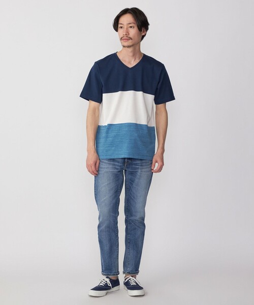 SHIPS(シップス)の「SHIPS: スペック ワイドボーダー/パネル Vネック Tシャツ(Tシャツ/カットソー・メンズ・ダークグリーン/グレー/ベージュ/ネイビー/ダークブルー・SMALL/MEDIUM/LARGE/X-LARGE)」の10枚目の写真