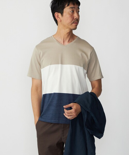 SHIPS(シップス)の「SHIPS: スペック ワイドボーダー/パネル Vネック Tシャツ(Tシャツ/カットソー・メンズ・ダークグリーン/グレー/ベージュ/ネイビー/ダークブルー・SMALL/MEDIUM/LARGE/X-LARGE)」の14枚目の写真