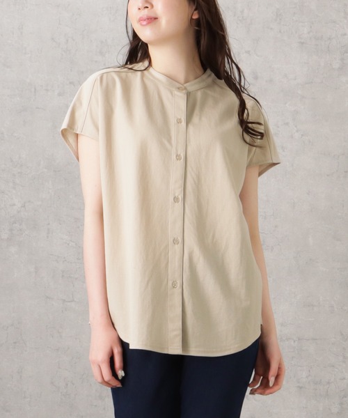 NAVY(ネイビー)の「SARARI 冷感前開き半袖シャツ(シャツ/ブラウス・レディース・ライトベージュ/ブラック/カーキ/ブルー/ホワイト・フリー)」の3枚目の写真