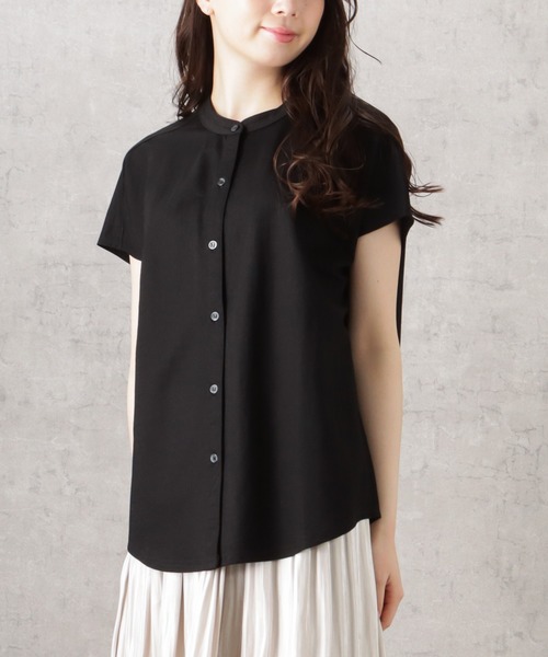 NAVY(ネイビー)の「SARARI 冷感前開き半袖シャツ(シャツ/ブラウス・レディース・ライトベージュ/ブラック/カーキ/ブルー/ホワイト・フリー)」の2枚目の写真