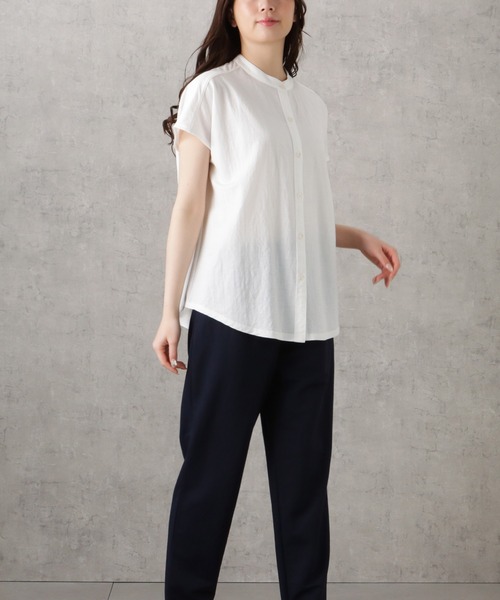 NAVY(ネイビー)の「SARARI 冷感前開き半袖シャツ(シャツ/ブラウス・レディース・ライトベージュ/ブラック/カーキ/ブルー/ホワイト・フリー)」の9枚目の写真