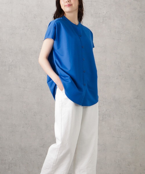 NAVY(ネイビー)の「SARARI 冷感前開き半袖シャツ(シャツ/ブラウス・レディース・ライトベージュ/ブラック/カーキ/ブルー/ホワイト・フリー)」の11枚目の写真