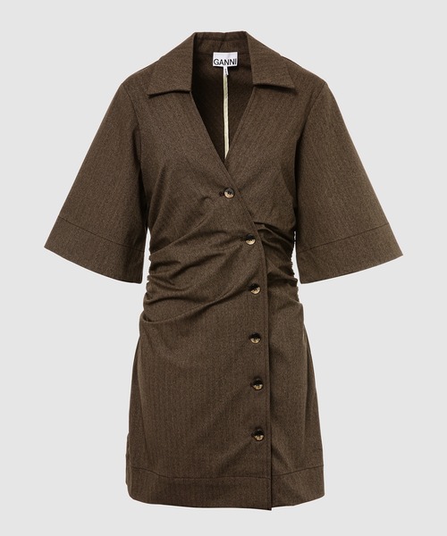 Drapey Suiting Gathered Mini Dress（ワンピース）｜GANNI（ガニー