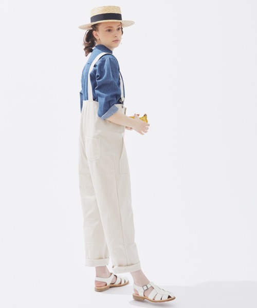 EDIT Gris（エディットグリ）の「【どんなトップスとも合わせやすい！】ポケット付きコットンツイルサロペット（サロペット/オーバーオール・レディース・ブラック/ナチュラル・FREE）」の4枚目の写真