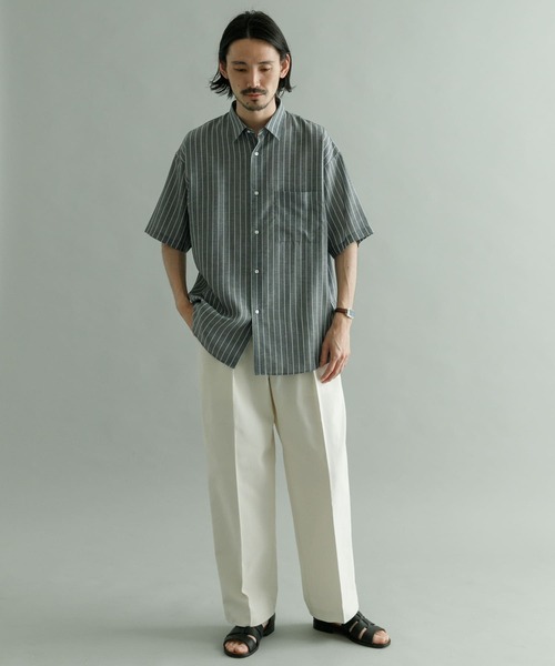 URBAN RESEARCH（アーバンリサーチ）の「ランダムストライプオーバーショートスリーブシャツ（シャツ/ブラウス・メンズ・チャコールグレー/ネイビー・MEDIUM/LARGE）」の10枚目の写真