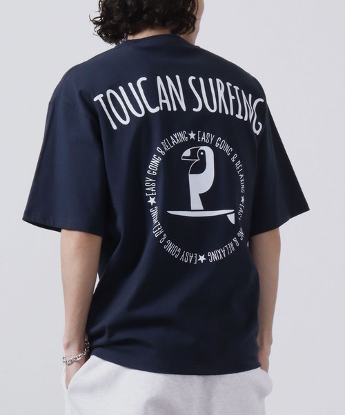 Toucan Surfing(トゥーカンサーフィン)の「Toucan Surfing 天竺 バックプリント Tシャツ(Tシャツ/カットソー・メンズ・ネイビー/グリーン/チャコールグレー/ホワイト・M/L/LL)」の4枚目の写真
