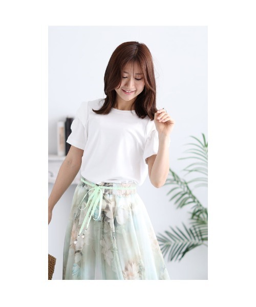Sawa a la mode(サワアラモード)の「花モチーフTシャツトップス(Tシャツ/カットソー・レディース・ホワイト/ブラック/ピンク・FREE)」の5枚目の写真