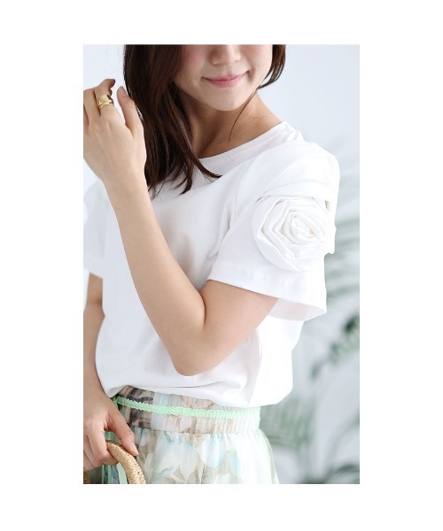 Sawa a la mode(サワアラモード)の「花モチーフTシャツトップス(Tシャツ/カットソー・レディース・ホワイト/ブラック/ピンク・FREE)」の14枚目の写真