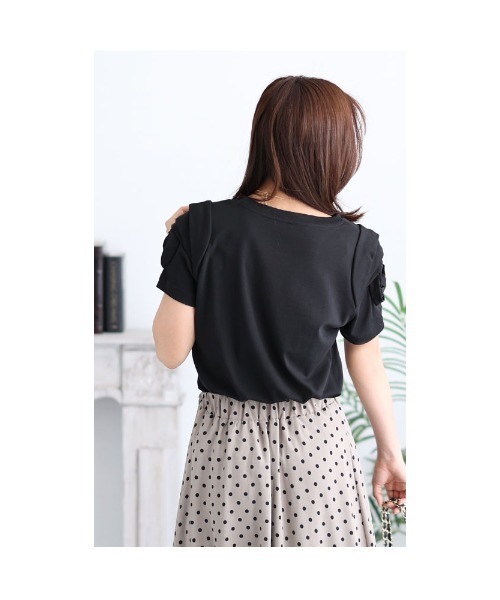 Sawa a la mode(サワアラモード)の「花モチーフTシャツトップス(Tシャツ/カットソー・レディース・ホワイト/ブラック/ピンク・FREE)」の7枚目の写真