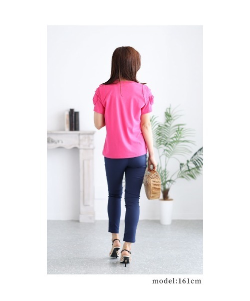 Sawa a la mode(サワアラモード)の「花モチーフTシャツトップス(Tシャツ/カットソー・レディース・ホワイト/ブラック/ピンク・FREE)」の12枚目の写真
