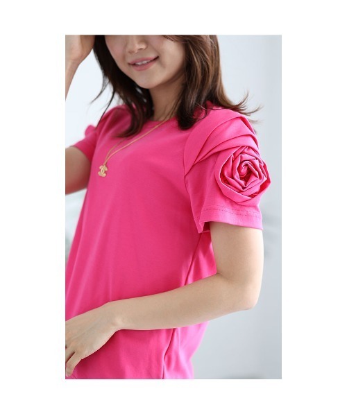 Sawa a la mode(サワアラモード)の「花モチーフTシャツトップス(Tシャツ/カットソー・レディース・ホワイト/ブラック/ピンク・FREE)」の8枚目の写真