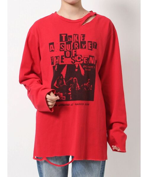 jouetie（ジュエティ）の「ダメージグランジロンT（Tシャツ/カットソー・レディース・ブラック/レッド/アイボリー・MEDIUM）」の7枚目の写真