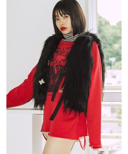 jouetie（ジュエティ）の「ダメージグランジロンT（Tシャツ/カットソー・レディース・ブラック/レッド/アイボリー・MEDIUM）」の8枚目の写真