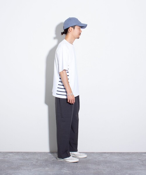 GLOSTER(グロスター)の「【GLOSTER/グロスター】サイドボーダーTシャツ 切り替え(Tシャツ/カットソー・メンズ・ホワイト/ネイビー/サックスブルー・M/L/S)」の4枚目の写真