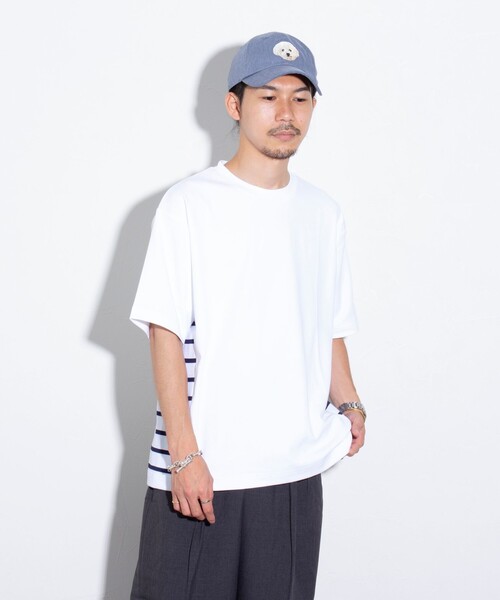 GLOSTER(グロスター)の「【GLOSTER/グロスター】サイドボーダーTシャツ 切り替え(Tシャツ/カットソー・メンズ・ホワイト/ネイビー/サックスブルー・M/L/S)」の5枚目の写真