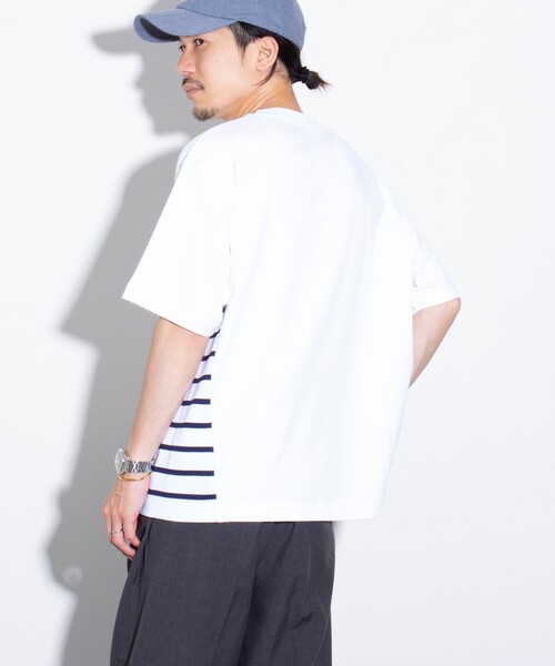 GLOSTER(グロスター)の「【GLOSTER/グロスター】サイドボーダーTシャツ 切り替え(Tシャツ/カットソー・メンズ・ホワイト/ネイビー/サックスブルー・M/L/S)」の6枚目の写真