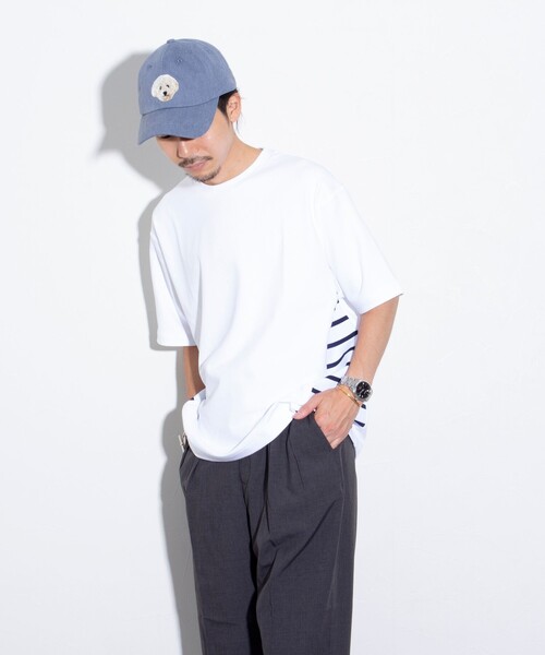 GLOSTER(グロスター)の「【GLOSTER/グロスター】サイドボーダーTシャツ 切り替え(Tシャツ/カットソー・メンズ・ホワイト/ネイビー/サックスブルー・M/L/S)」の7枚目の写真