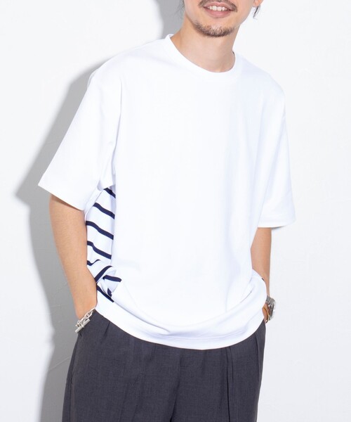 GLOSTER(グロスター)の「【GLOSTER/グロスター】サイドボーダーTシャツ 切り替え(Tシャツ/カットソー・メンズ・ホワイト/ネイビー/サックスブルー・M/L/S)」の9枚目の写真