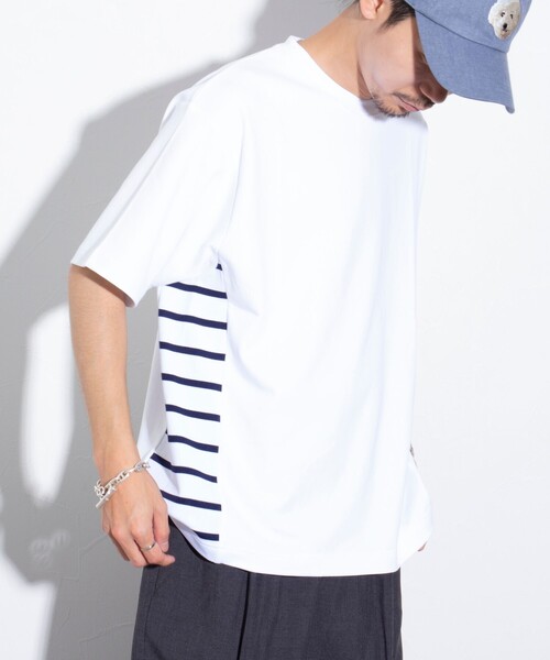 GLOSTER(グロスター)の「【GLOSTER/グロスター】サイドボーダーTシャツ 切り替え(Tシャツ/カットソー・メンズ・ホワイト/ネイビー/サックスブルー・M/L/S)」の10枚目の写真