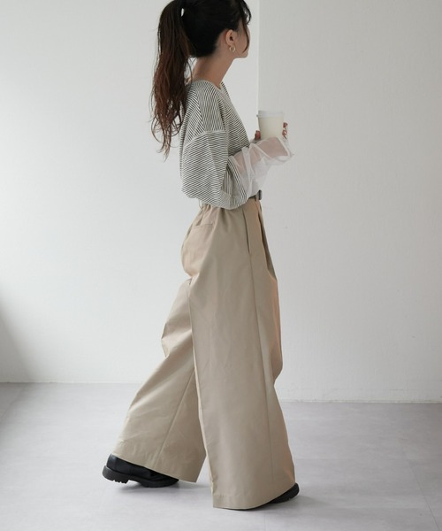 CIAOPANIC TYPY(チャオパニックティピー)の「【新色追加】シアーボーダー袖切替チュールTEE(Tシャツ/カットソー・レディース・カーキ/ネイビー/アイボリー/バーガンディー/ブラック/グレー・ONE SIZE)」の13枚目の写真