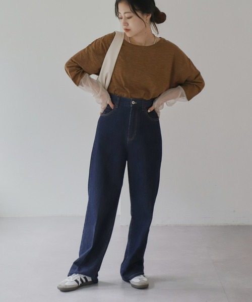 CIAOPANIC TYPY(チャオパニックティピー)の「【新色追加】シアーボーダー袖切替チュールTEE(Tシャツ/カットソー・レディース・カーキ/ネイビー/アイボリー/バーガンディー/ブラック/グレー・ONE SIZE)」の21枚目の写真