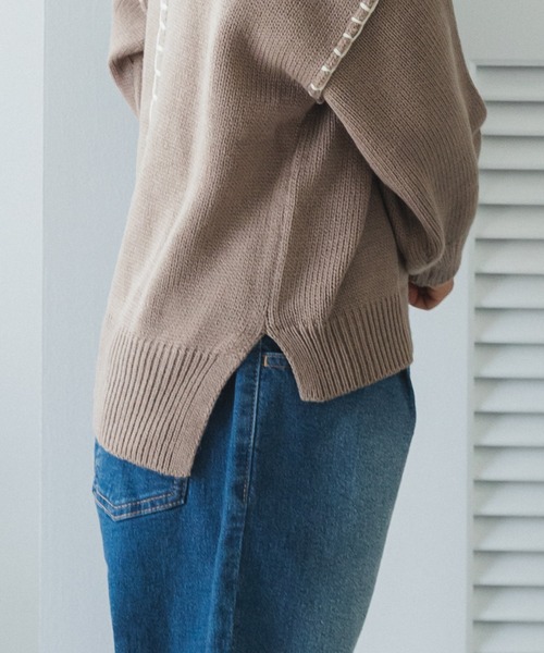 pairmanon（ペアマノン）の「【ママとおそろい】モックネック ハンドステッチ ニット（ニット/セーター・キッズ・アイボリー/モカ/ブルー・S/L/XS/M）」の6枚目の写真