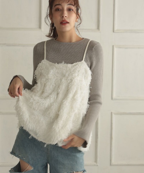 DONOBAN（ドノバン）の「フェザーカットジャガードキャミ（キャミソール・レディース・グレー/ホワイト・F）」の2枚目の写真