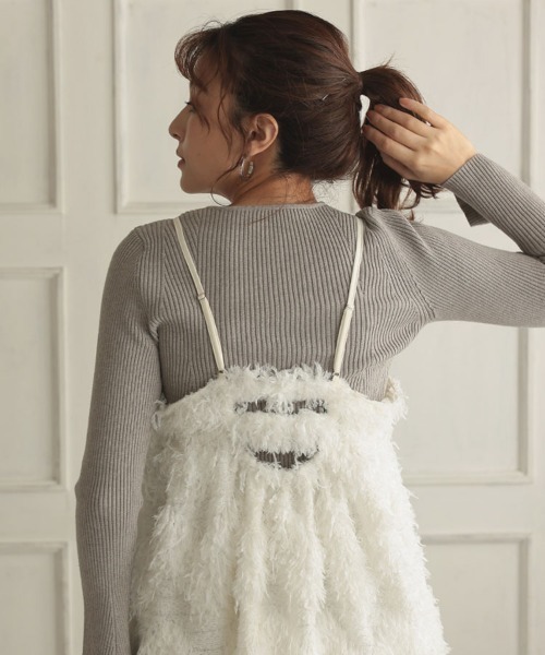 DONOBAN（ドノバン）の「フェザーカットジャガードキャミ（キャミソール・レディース・グレー/ホワイト・F）」の5枚目の写真