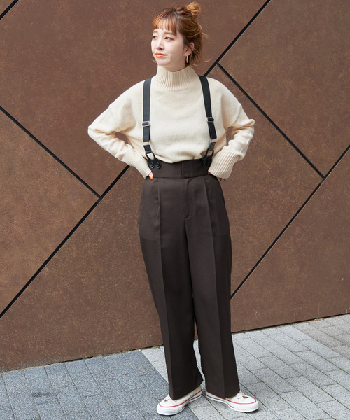 B.C STOCK（ベーセーストック）の「サスペンダー付きタックトラウザー（スラックス・レディース・ブラウン/チャコールグレー・FREE）」の13枚目の写真