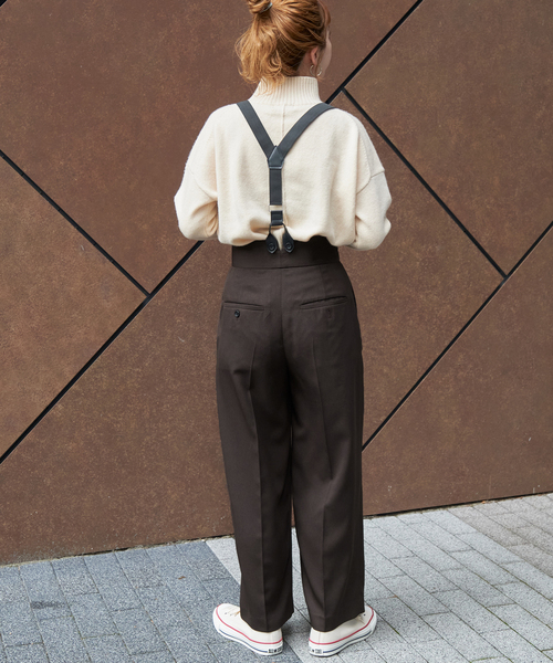 B.C STOCK（ベーセーストック）の「サスペンダー付きタックトラウザー（スラックス・レディース・ブラウン/チャコールグレー・FREE）」の15枚目の写真
