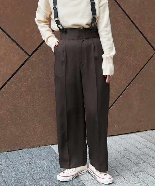 B.C STOCK（ベーセーストック）の「サスペンダー付きタックトラウザー（スラックス・レディース・ブラウン/チャコールグレー・FREE）」の16枚目の写真
